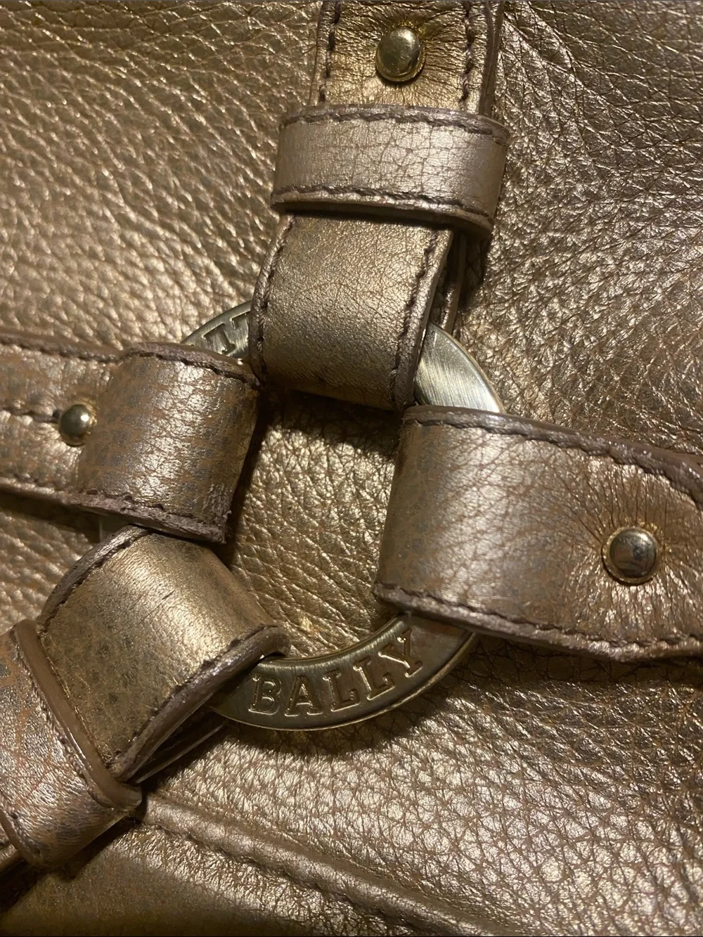 Bally Metallic Gold Leather Satchel with Tassel